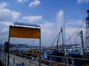 Le jet d'eau en mai et l'embarcadre pour les mouettes...