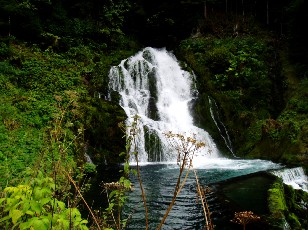 La cascade de Jaun et le village