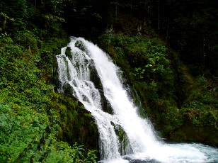 La cascade de Jaun et le village